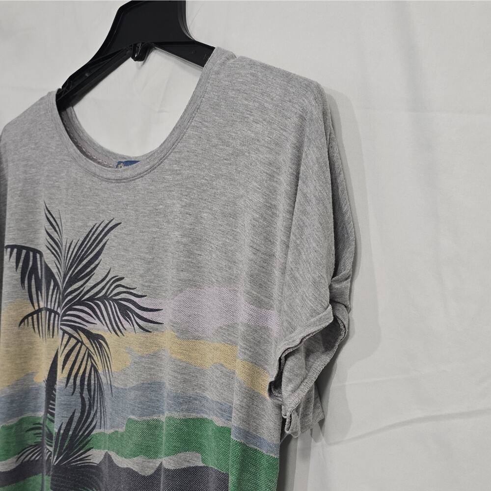Democracy Womens XL Gray Tropical Palm Graphic Knit Dolman Short Sleeve T-Shirt - Picture 5 of 10